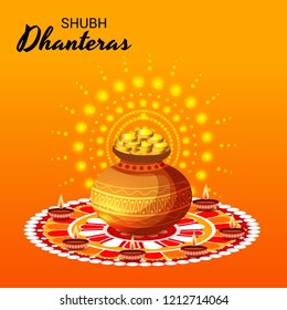 Vector illustration of a Beautiful Poster Or Banner With Goddess Maa Laxmi Of Indian Dhanteras Festival Background. 