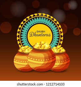 Vector illustration of a Beautiful Poster Or Banner With Goddess Maa Laxmi Of Indian Dhanteras Festival Background. 