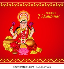 Vector illustration of a Beautiful Poster Or Banner With Goddess Maa Laxmi Of Indian Dhanteras Festival Background.