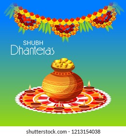 Vector illustration of a Beautiful Poster Or Banner With Goddess Maa Laxmi Of Indian Dhanteras Festival Background.