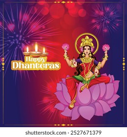 Vector illustration of a Beautiful Poster Or Banner With Goddess Maa Laxmi Of Indian Dhanteras Festival Background.
