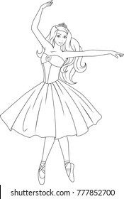 Vector illustration, beautiful princess dancing ballet, sketch, on white background
