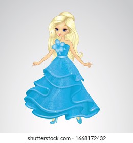 Vector illustration of beautiful princess in fashion blue dress from fairytale Cinderella