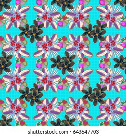 Vector illustration. Vector beautiful print in a T-shirt tropical theme. Seamless pattern in green, blue and pink colors. T-shirt graphics for girls and women.