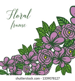 Vector illustration beautiful purple wreath frame with green leaves hand drawn