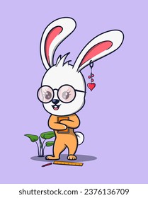 vector illustration of a beautiful rabbit hugging a book. cute animal icon concept