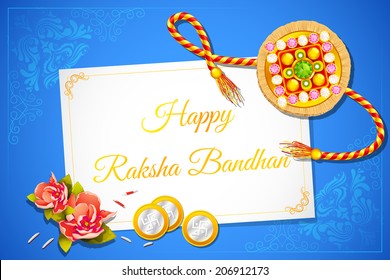 vector illustration of beautiful rakhi on Raksha Bandhan letter