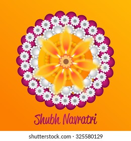  Vector illustration of beautiful rangoli with colourful background for Happy Navratri festival.