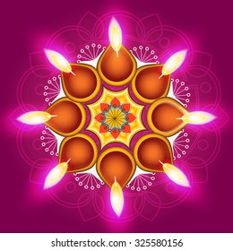  Vector illustration of beautiful rangoli with colourful background for Happy Navratri festival.