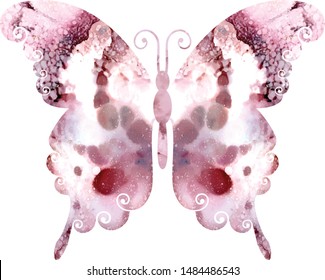 Vector illustration of a beautiful raspberry and pink colored butterfly with water color effect isolated on white background