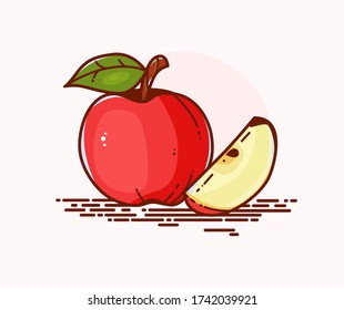Vector illustration of a beautiful red apple. A slice of apple. The icon.