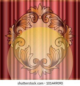 Vector illustration of beautiful red embroidered curtain theater