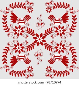 Vector illustration of beautiful red floral tapestries with birds