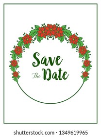 Vector illustration beautiful red flower frame with design wedding invitation card hand drawn