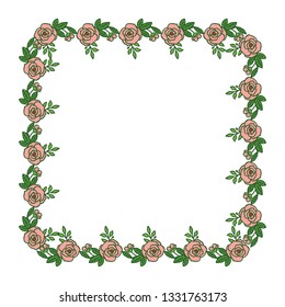 Vector illustration beautiful red and pink flower frame hand drawn
