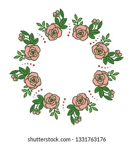 Vector illustration beautiful red and pink flower frame hand drawn