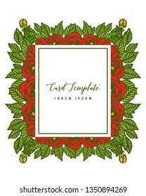 Vector illustration beautiful red rose wreath frame with writing of card template