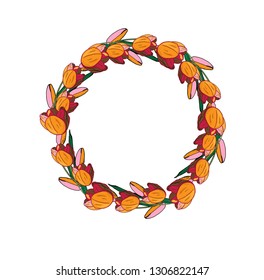 Vector illustration of beautiful red tulips wreath