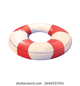  Ilustração vetorial de um belo anel inflável de natação listrado em vermelho e branco. Perfeito para uso em design, brochuras e postagens de mídia social.  