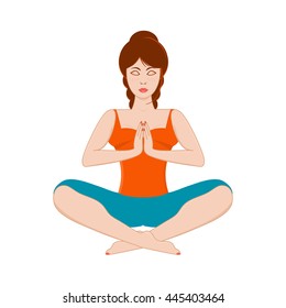 Vector illustration of beautiful redhead young woman practicing yoga, meditating in yoga pose isolated on white background. 