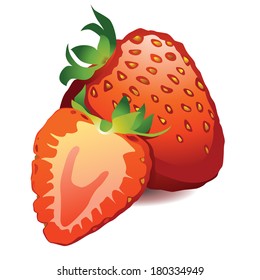 Vector illustration of a beautiful ripe red fresh strawberry isolated on white background 