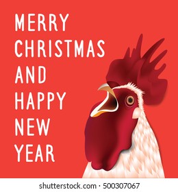 Vector illustration of beautiful rooster with red background and greeting text