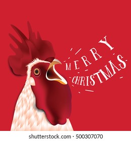 Vector illustration of beautiful rooster with red background and greeting text