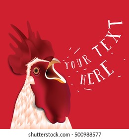 Vector illustration of beautiful rooster with red background. Perfect template for New Year and Christmas greeting card.