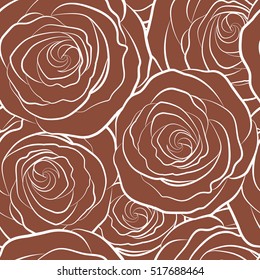 Vector illustration. Beautiful rose flowers in brown colors. Stylized roses silhouette seamless pattern.