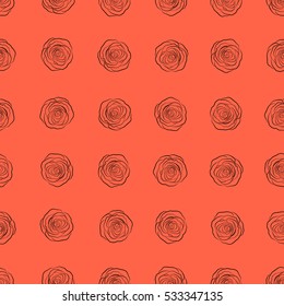Vector illustration. Beautiful rose flowers in orange colors. Stylized roses silhouette seamless pattern.