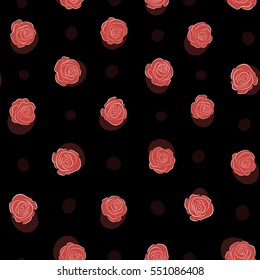 Vector illustration. Beautiful rose flowers in pink colors on a black background. Stylized roses seamless pattern.