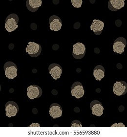 Vector illustration. Beautiful rose flowers in beige colors on a black background. Stylized roses seamless pattern.