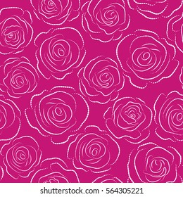Vector illustration. Beautiful rose flowers on a magenta background. Stylized roses seamless pattern.