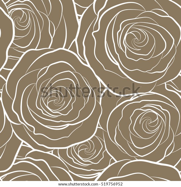 ベクターイラスト 茶色の背景に美しいバラの花 様式化したバラのシルエットシームレスな模様 のベクター画像素材 ロイヤリティフリー