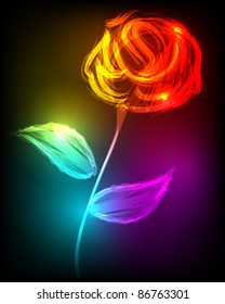 Vector illustration of beautiful rose made of colorful light