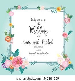 Vector illustration of a beautiful rose and spring flowers for wedding invitations
