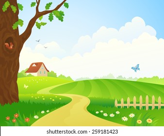 Vector illustration of a beautiful rural scene