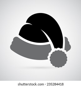 Vector Illustration. Beautiful Santa Hat. Black Icon On White Background.