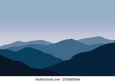 Vector illustration of beautiful scenery mountains in dark blue gradient color