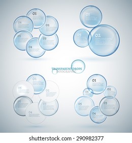 Vector illustration of beautiful scientific bio infographics with transparent bubbles. Ecology concept. Ideal for clean and pure ecological designs. Useful in eco brochure, print and poster.