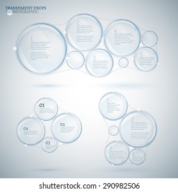 Vector illustration of beautiful scientific bio infographics with transparent bubbles. Ecology concept. Ideal for clean and pure ecological designs. Useful in eco brochure, print and poster.