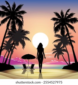 Vector illustration of beautiful sea view, summer beach vacation.