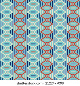 Vector illustration is a beautiful seamless geometric ornament with straight lines and rhombuses of trendy pastel colors. Concept textiles or wallpaper