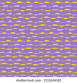 Vector illustration is a beautiful seamless pattern with yellow wavy lines on a lilac background. Concept - wallpaper, fabric or paper