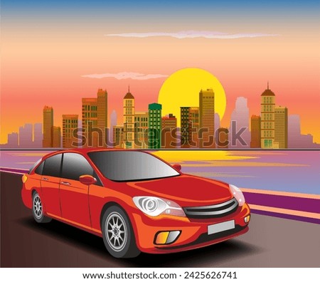 Vector illustration of a beautiful seaside road view with cars driving past.