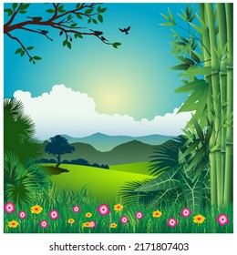 Vector illustration of a beautiful serene forest view.