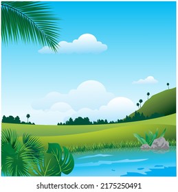 Vector Illustration Beautiful Serene Forest View Stock Vector (Royalty ...