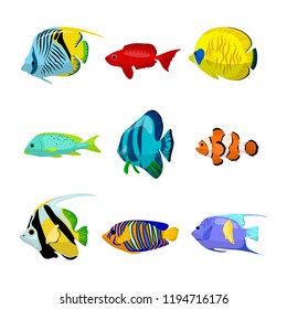 Vector illustration. 
Beautiful set of fish in flat design style
