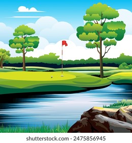 Vector illustration of a beautiful and shady golf course.