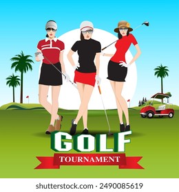 Vector illustration of a beautiful and shady golf course.